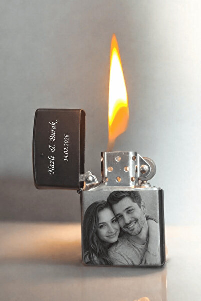 HediyeMüzesi Sevgililer Gününe Özel Kişiye Özel Resimli Siyah Benzinli Çakmak