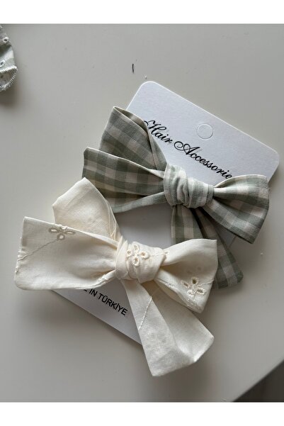 Nur Baby Girl's Cream Scallop Green Scallop Buckle with Automatic Clip 2 Pieces