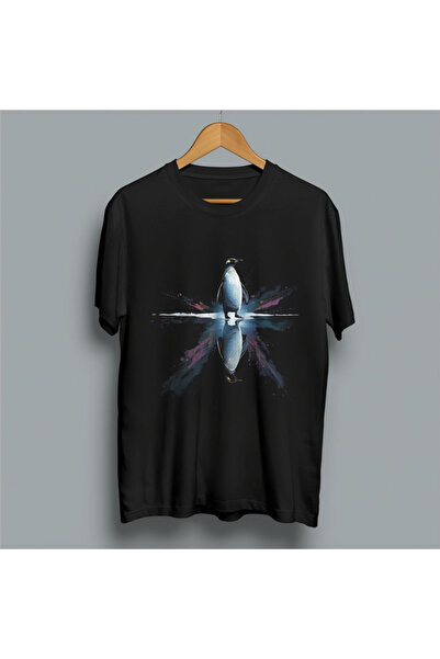 TİMİSİVA Unisex Oversized Sanatsal Printed Crew Neck Short Sleeve Black T-Shirt