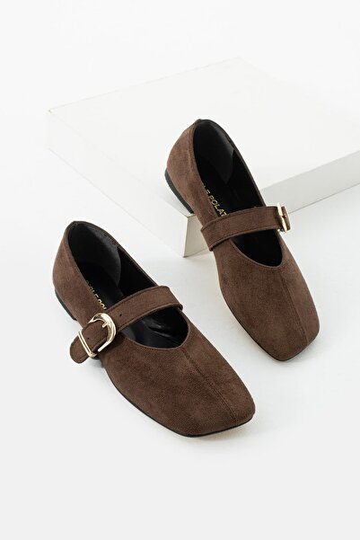 diclepolat Women's Brown Suede Square Toe Buckle Ballerina Mary Jane Shoes Ve...