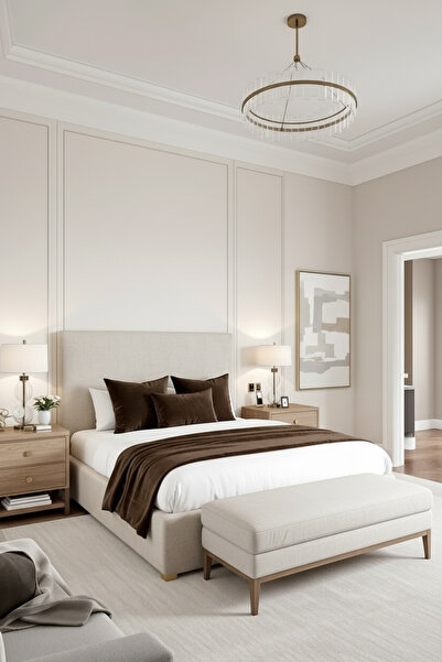 JACA 4'lü Kadife Kumaş Dekoratif Yatak Runner & İç Dolgulu Yastık Kırlent Seti