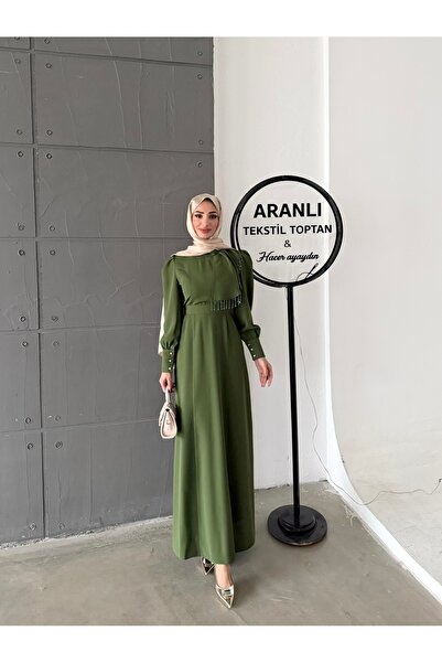 hacer ayaydın Crepe Fabric Hijab Dress with Shoulder Detail