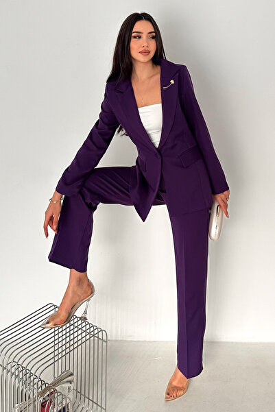 diaves Mor Broş Detay Blazer Ceket ve Pantolon Takım Elbise