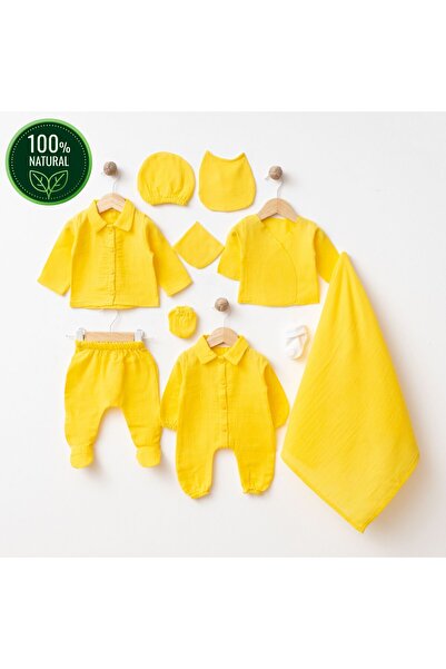 tinibud Yenidoğan Bebek Sarı %100 Pamuk 10’lu Müslin Hastane Çıkışı Seti – Şı...