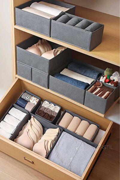 ROYALHOUSE مجموعة صناديق تنظيم خزانة الأدراج المكونة من 6 قطع أنثراسايت