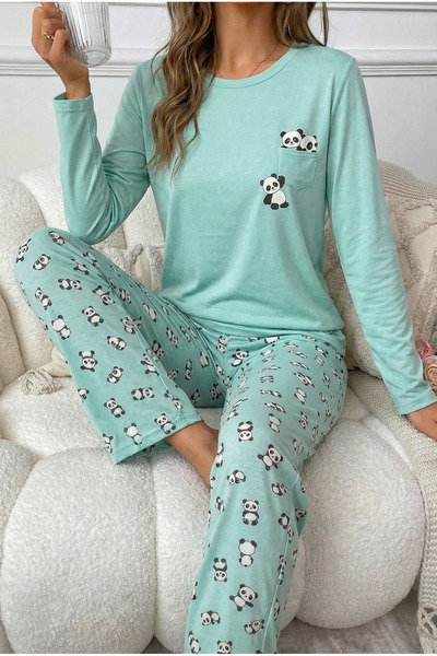FEMELLE Blue Panda Patterned Pajama Set
