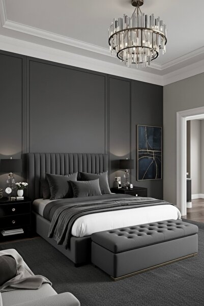 JACA 4'lü Kadife Kumaş Dekoratif Yatak Runner & İç Dolgulu Yastık Kırlent Seti