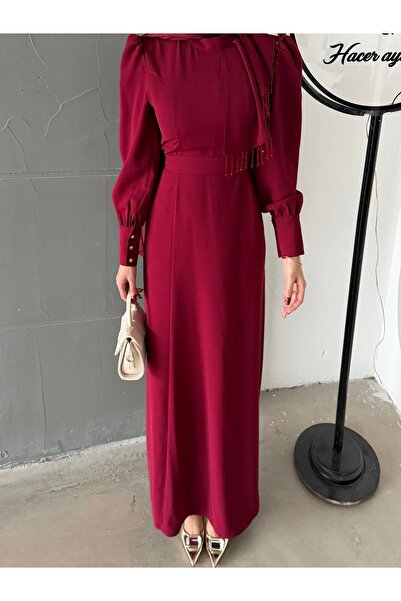 Aranlı tekstil Crepe Fabric Hijab Dress with Shoulder Detail