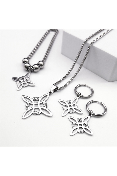 Choice طقم مجوهرات من الفولاذ المقاوم للصدأ SR، قلادة بتصميم عقدة أيرلندية سل...