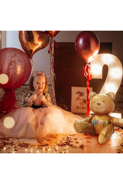 Nacario NrcrioShop بالون فويل على شكل دب جالس مكتوب عليه Happy مقاس 77x70 سم ...