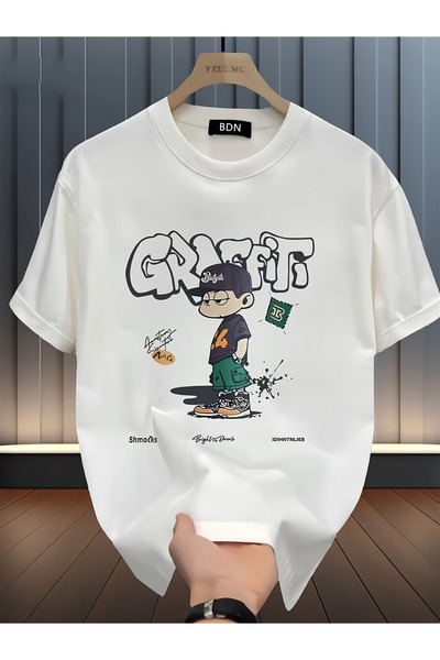 GHZAL Home Collection Grafft Printed Oversize Women'S/Men's Unisex White Tshirt