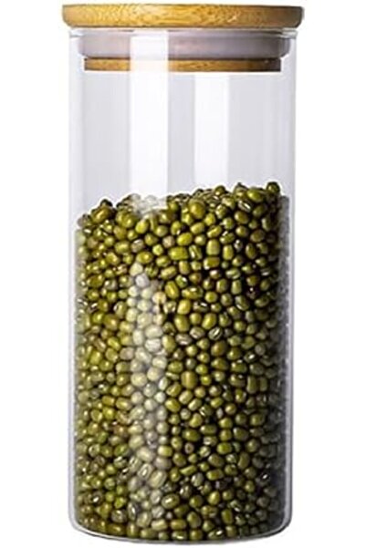 Nacario NrcrioShop وعاء تخزين زجاجي، بامبو أغطية، 20 سم × 8.5 سم 1201248