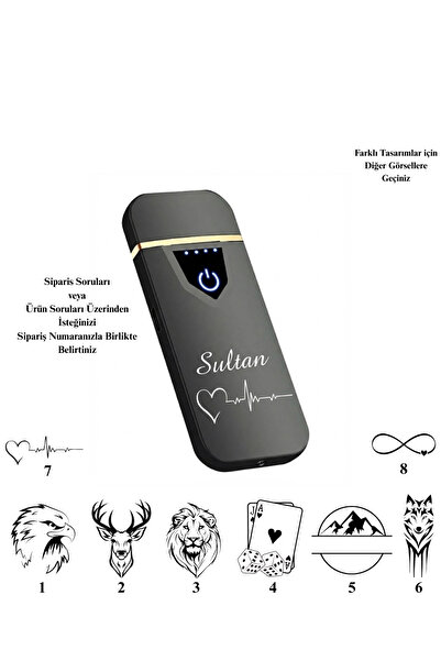 MIL SWIPE Kişiye Özel Baskılı Vip Alevsiz Çakmak Parmak Izi Dokunmatik Şarjlı...