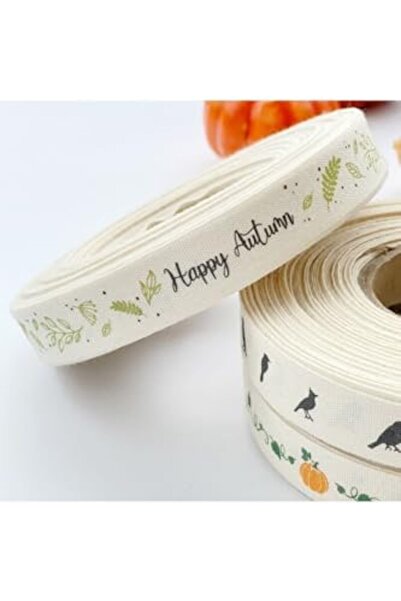 Nacario Nrcrioshop Cotton Ribbon, Happy Autumn, 1.5 cm 2 Meters Natural 1201248