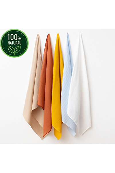 tinibud 5’li %100 Pamuk Müslin Bebek Battaniye Örtüsü 75×75 cm – Şık Hediye P...