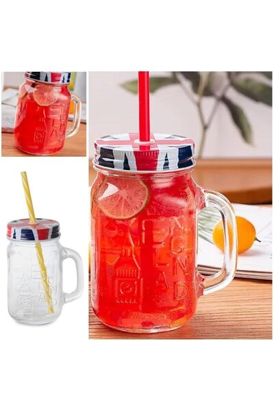 Nacario NrcrioShop 2 قطعة كوب زجاجي بغطاء وشفاطة إنجلترا كوب زجاجي 490 مل 120...