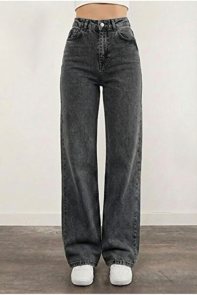 BİENAL BUTİK Blugi Palazzo pentru femei Kıvanc, cu talie înaltă, fumuriți, cr...