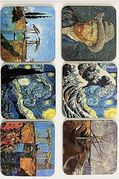 Nacario NrcrioShop مجموعة من مطبوع قطعة من قواعد الأكواب الخشبية ذات الطابع ا...