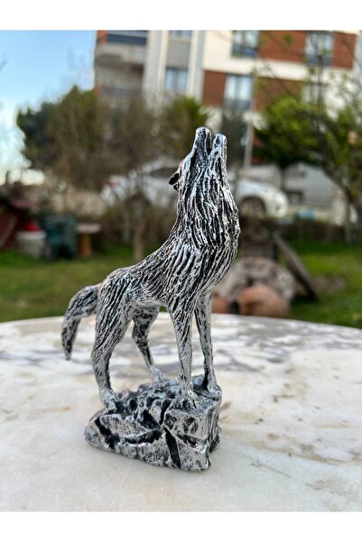 NOK KONSEPT Uluyan Kurt Biblosu Dekoratif Heykel - Modern Eskitme Ev Ofis Aks...