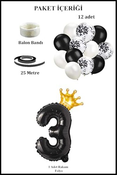 Nacario NrcrioShop مجموعة من 3 بالونات سوداء من الفويل مع تاج الملك والكونفيت...