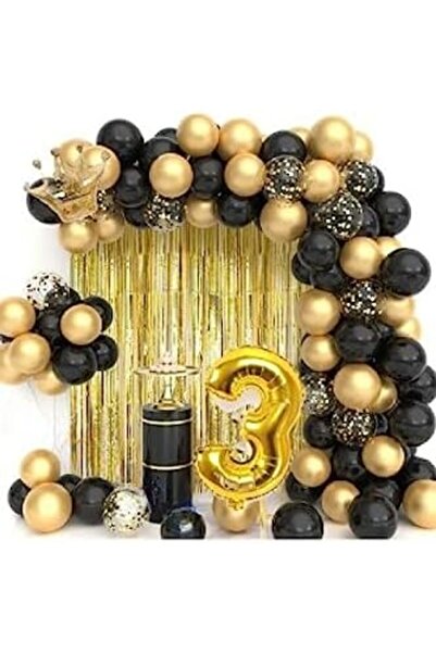 Yıldızan Esnshop King Crowned Age Balloon with Chain Birthday Set Happy Birth...