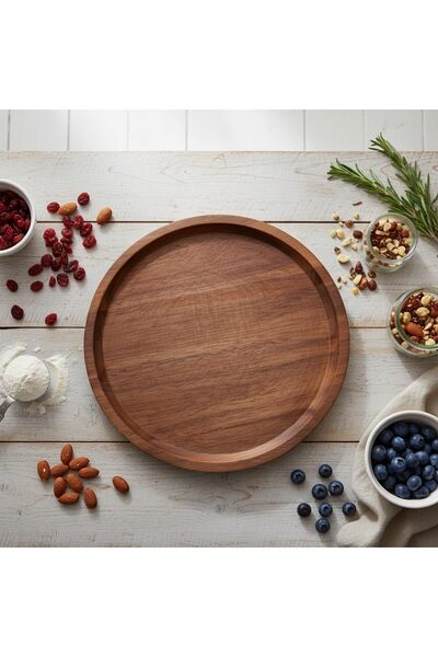 Nacario Nrcrioshop Acacia Wood Round Presentation Tray (25 cm) |   Raised Edg...