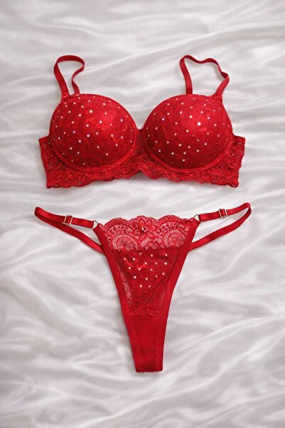 SOLENIA Işıltılı Taş Detaylı Destekli Sütyen Külot Takımı