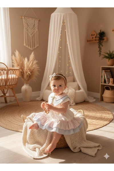 Little Ya Ya Love TULİP Kız Bebek Yaka Detay Renkli Elbise&Bandana