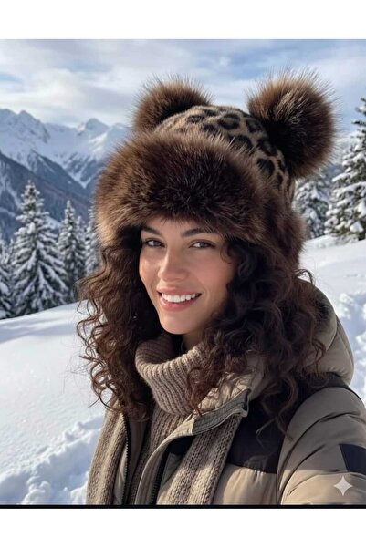 Kervan Pazar LEOPARLI PONPONLU TÜYLÜ BUCKET ŞAPKA