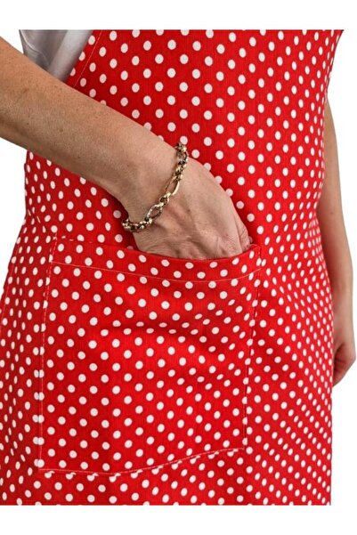 Yıldızan Esnshop Waterproof Kitchen Apron with Pockets, Polka Dot Red 1209132