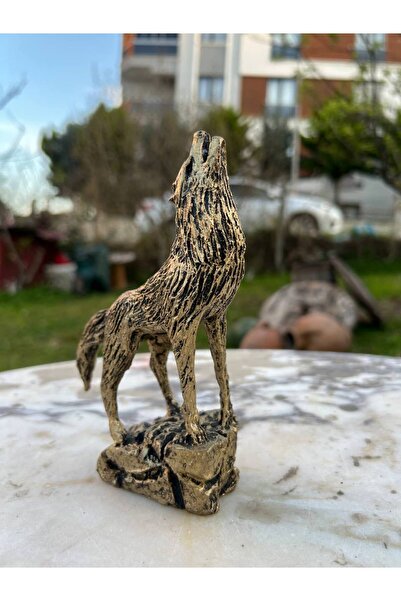NOK KONSEPT Uluyan Kurt Biblosu Dekoratif Heykel - Modern Eskitme Ev Ofis Aks...