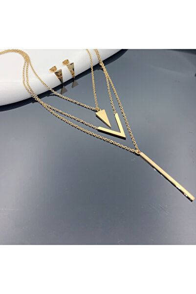 Choice 55cm Gold-color 3 Piece Set New Women's Stainless Steel V-shaped Geome...
