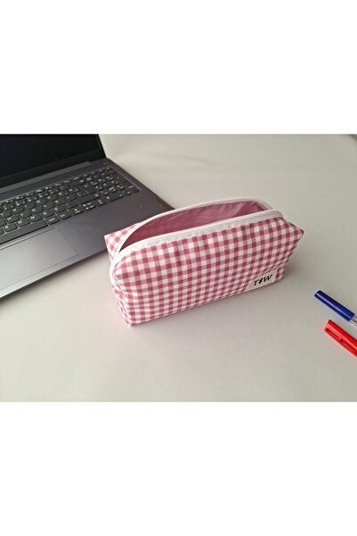 TALL WAY حامل أقلام من الكتان بنمط بوتيكار باللون الوردي - قسم واحد