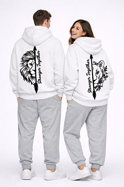 NEVERMIND Stronger Together Written Lion and Tiger Printed White Lover's Comb...