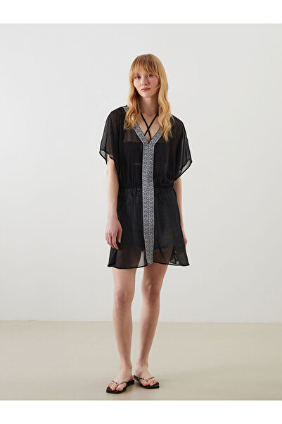 LC Waikiki Gemustertes Strandkleid für Damen mit V-Ausschnitt