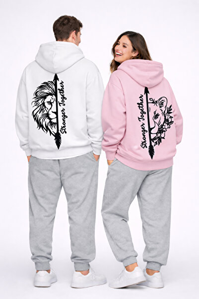 NEVERMIND Stronger Together Written Lion and Tiger Printed White Lover's Comb...