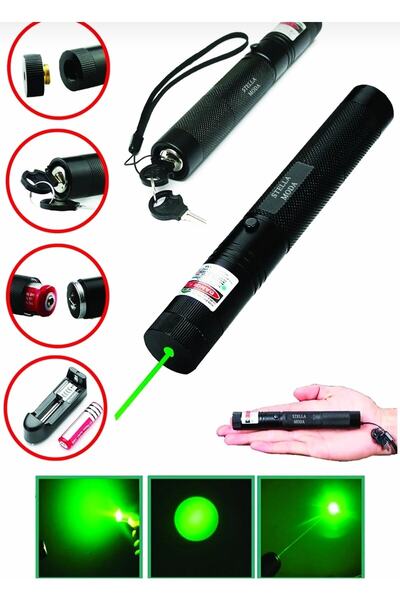 ozbience Yüksek Güçlü Yeşil Laser Pointer, Metal Kasa, Anahtarli, Güvenli Kul...