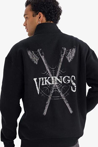 DeFacto Vikings Valhalla Boxy Fit High Neck Printed Sweatshirt F8152Ax26Sp
