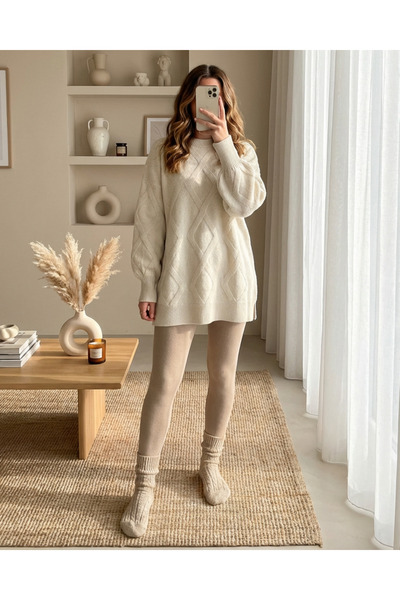 MissRunin Baklava Desenli Yumoş Triko Tunik