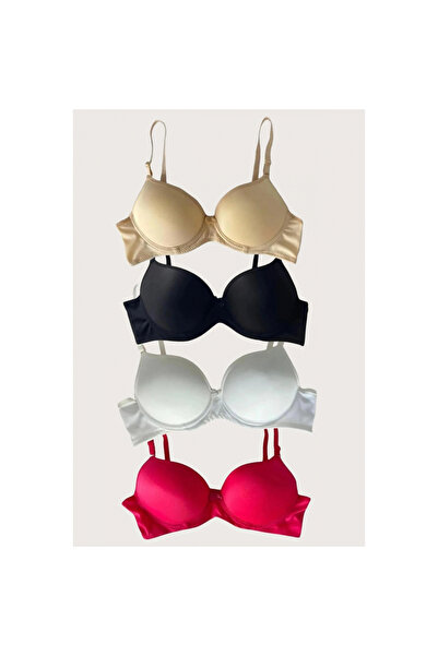 Narnuga Black-White-Red-Skin 4-Pack Hollow Micro Underwire Daily Single Unpad...