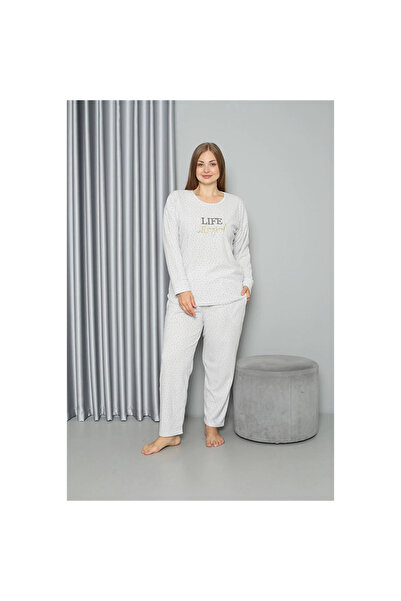 Narnuga Mi̇ray- Welsoft Polar Women's Plus Size Pajama Set Ecru