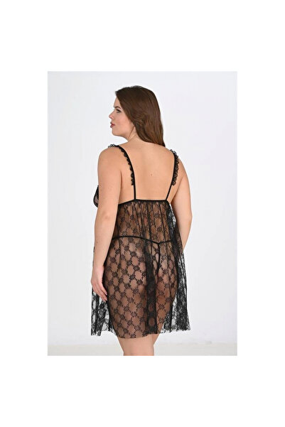 Narnuga Plus Size Black Nightgown 3041