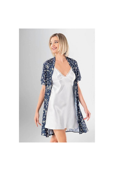 Narnuga Stylish Patterned Satin 2-Piece Short Robe Set