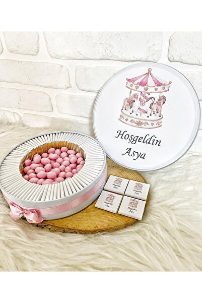 100 Adet+200 Gr Drajeli Atlı Karıncalı İsme Özel Hoşgeldin Doğumgünü Hediyelik Kız Bebek Çikolata