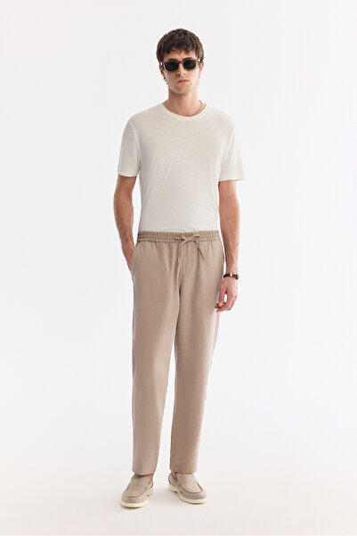 Avva Men's Beige Elastic Waist Modal Blend Comfortable Cut Truva Relaxed Fit ...