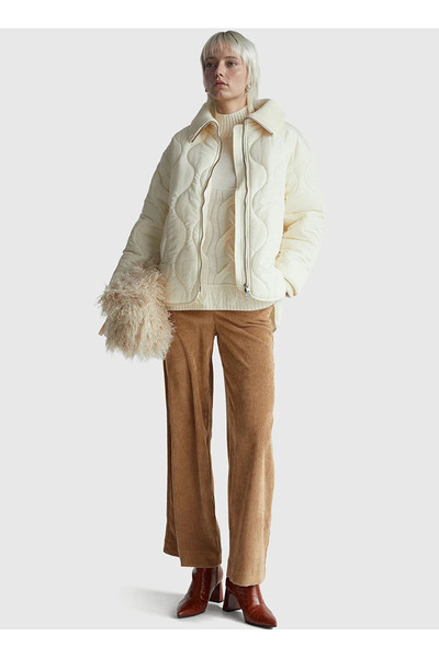 United Colors of Benetton Benetton Normal Gömlek Yaka Krem Kadın Gömlek 2R1VD...