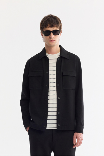 Avva Jachetă neagră pentru bărbați, cu guler clasic, cu buzunare duble diagon...