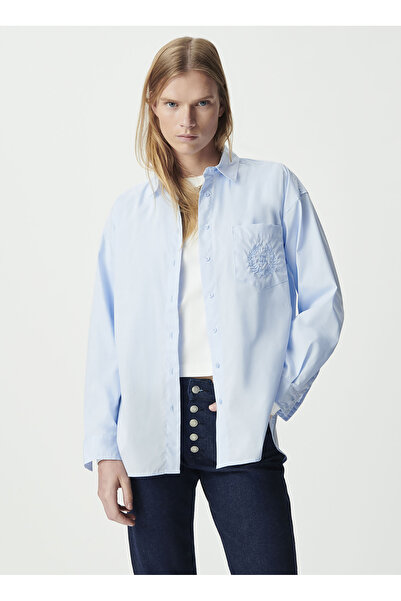 İkks Standart Gömlek Yaka İşlemeli Turkuaz Kadın Gömlek B212185