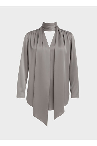 RİVUS Normal Şal Yaka Gri Kadın Gömlek 25FW109008