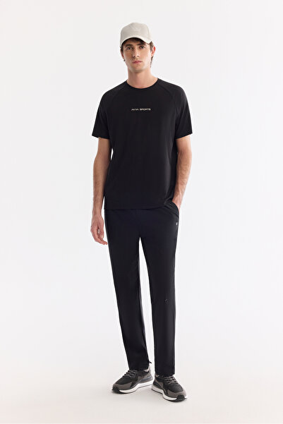 Avva Men's Black Elastic Waist Lace-Up Side Pocket Technical Fabric Jogger A6...